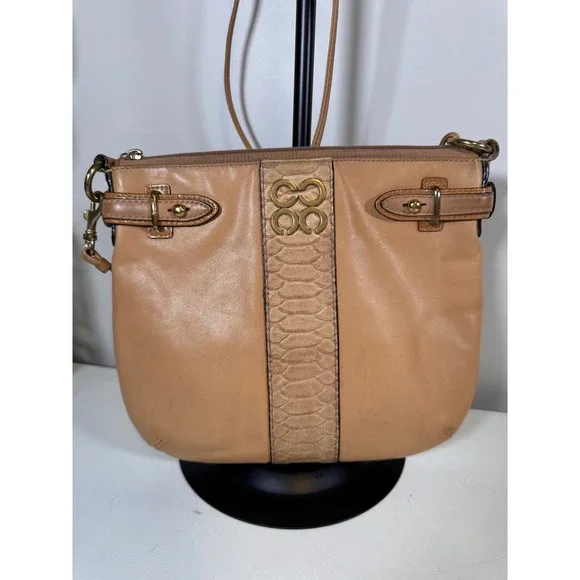 Coach Colette Tan Leather Crossbody Bag Python Stripe Gold Hardware 44808 - Picture 2 of 10